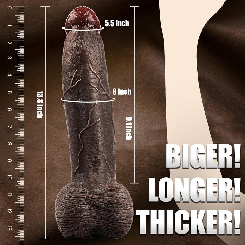 13.8 Inch Big Black Dildo,Long Huge Thick Realistic Bbc Dildos,Lifelike Dildo With Strong Suction Cup,Hands-Free Skin-Like Silicone Sex Toy,Adult Sex Toys For Women Men,Xxl G-Spot & Anal Dildo Massger