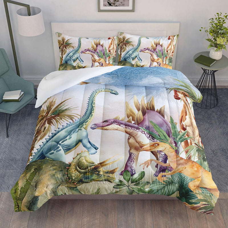 Dinosaur Comforter Set Queen Size, 3D Dinosaur Bedding Set For Boys Girls,Trop