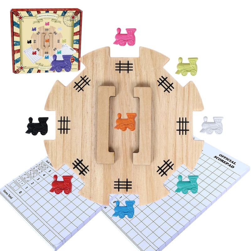 Mexican Train Dominoes Accessories Set - Large Size Pine Hub, 9 Colorful Me