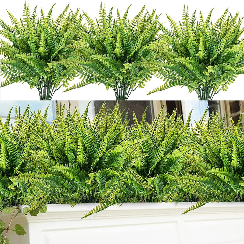 12 Bundles Artificial Outdoor Plants Greenery Fake Boston Fern Bushes Artifici