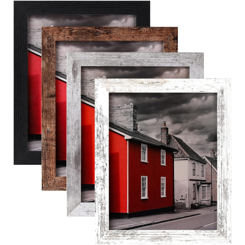 8X10 Picture Frame, 4 Pack Woodgrain Wider Frames, Display Pictures 5X7 With M