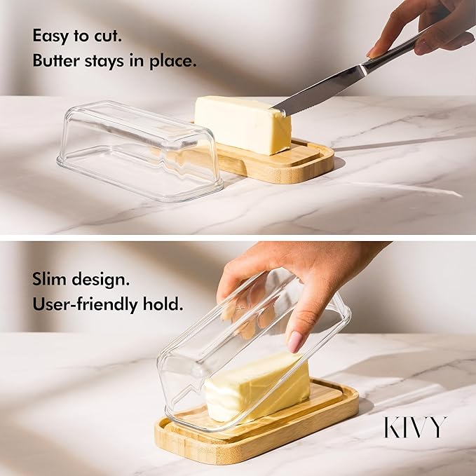 Glass butter dish with airtight lid that keeps butter soft - For countertop and refrigerator door shelf - Butter tray with lid fridge - Butter holder for counter - Covered butter dishes with lid