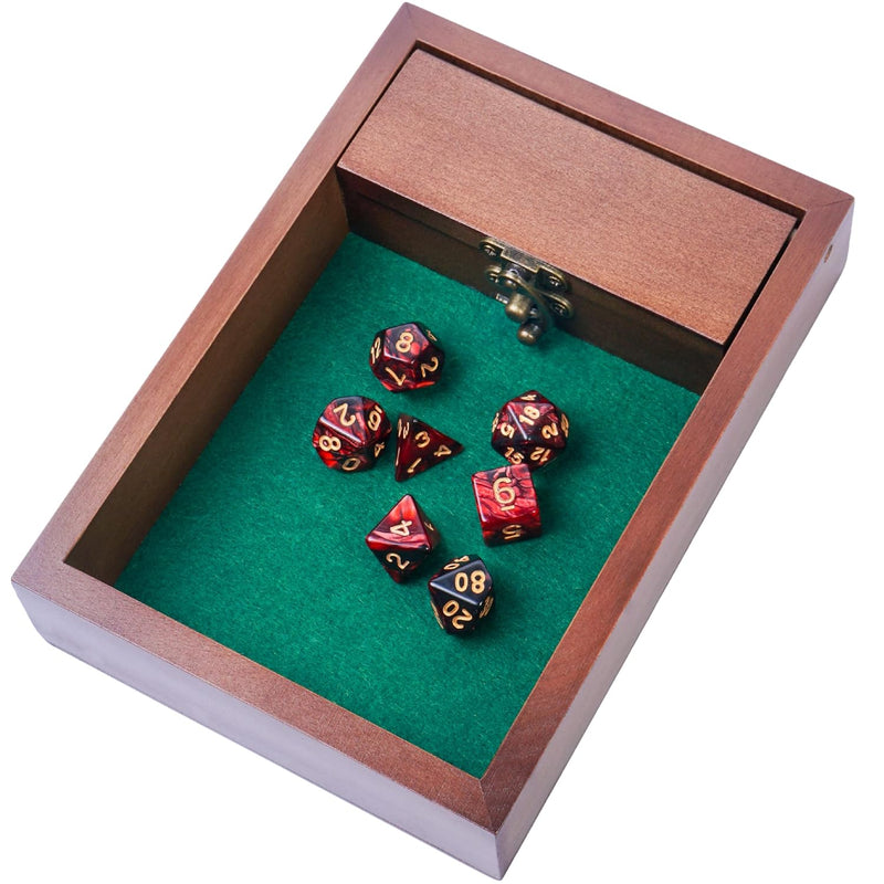 Wooden D&D Dice Rolling Tray With Dice Storage Vault Metal Latch Secures Li