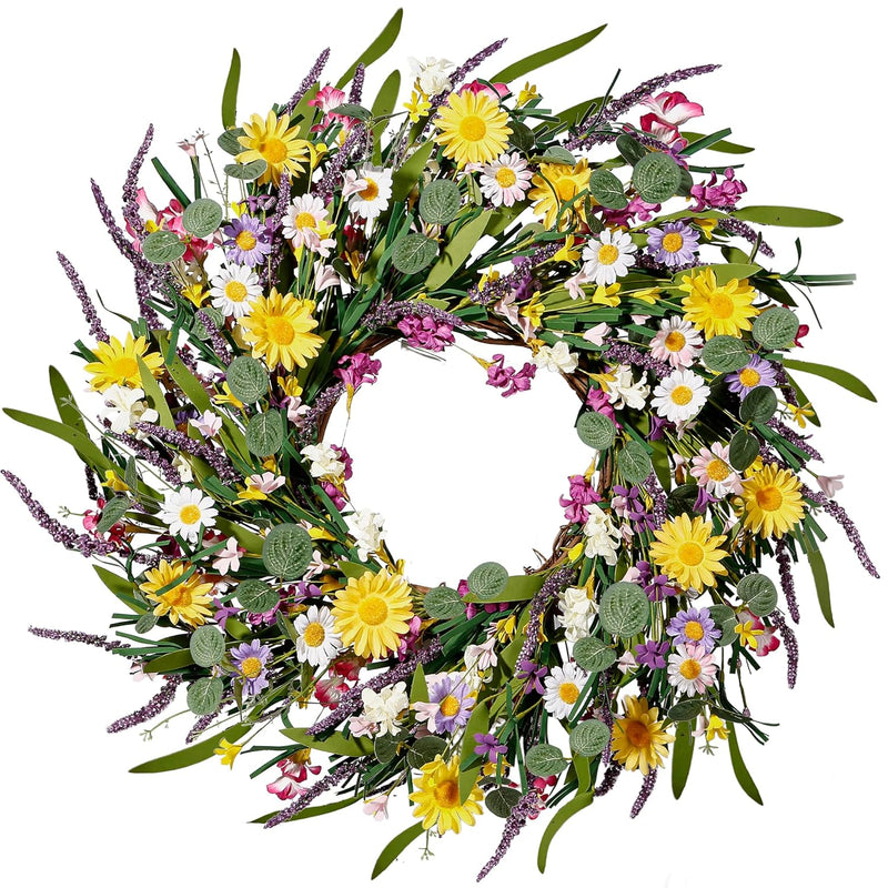 Daisy And Lavender Wreath 22’’ Wildflower Spring Summer Artificial Silk Wreath