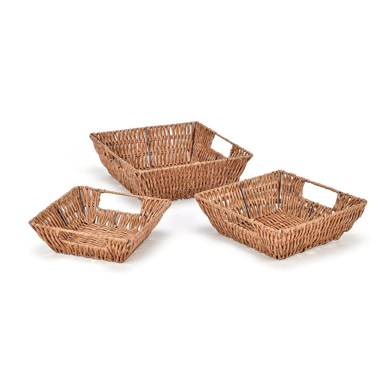 Set Of 3 Square Wicker Look Baskets With Built In Handles