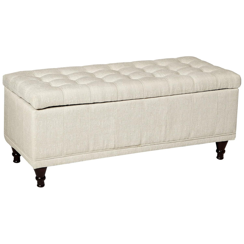 Lift Top Storage Bench With Tufted Accents, Beige Fabric