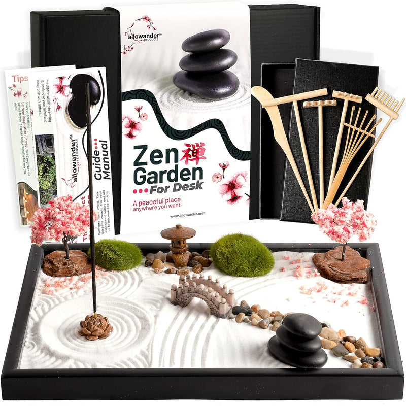 Zen Garden For Desk, 12X8In Premium Sand Tray Therapy Kit, Japanese Decor Gift