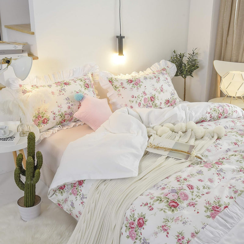 Floral Duvet Cover Set Queen 100% Cotton Reversible Pink And White Bulgaria Ro