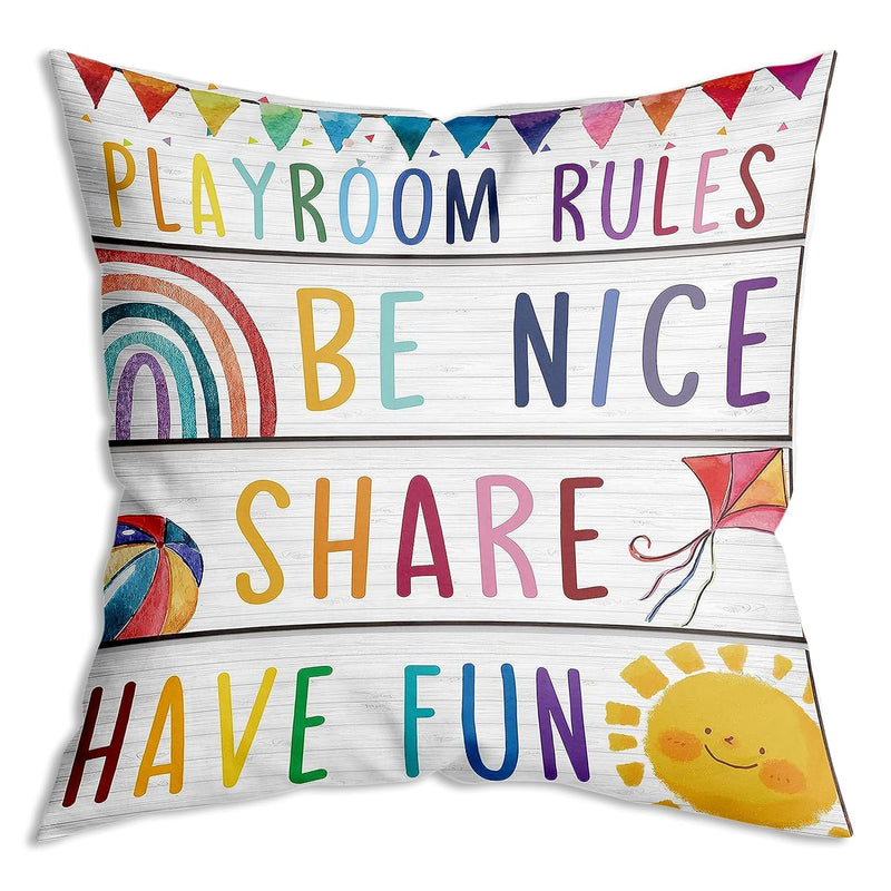 Playroom Sign Kids Playroom Pillow Covers Decor Playroom Rules Quotes Sign Be
