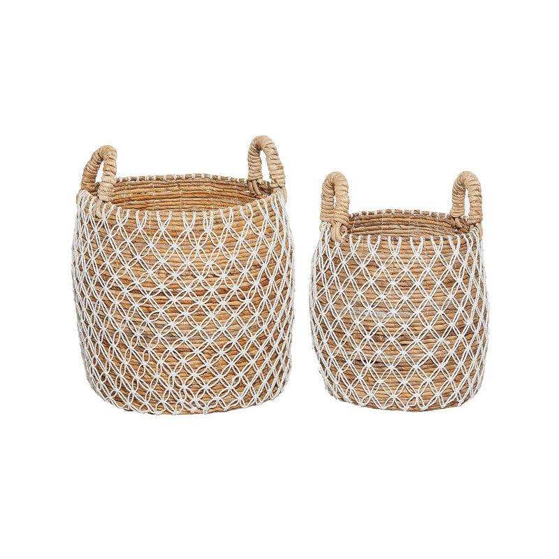 Banana Leaf Handmade String Detail Storage Basket With Handles, Set Of 2 19", 17