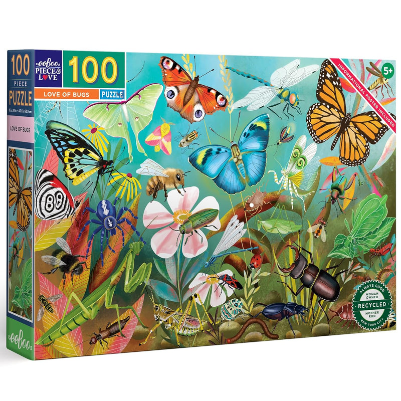eeBoo: Love of Bugs - 100 Piece Puzzle - 24 x 16 Kids Jigsaw, Glossy Pieces