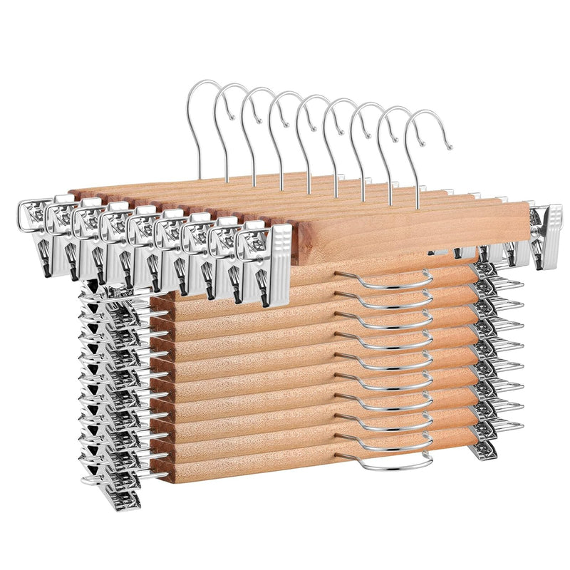 40 Pcs Wooden Pants Hangers Bulk Solid Wood Skirt Hanger With 2 Adjustable Clips