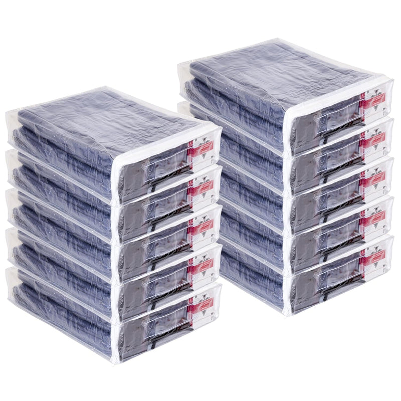 10-Pack Clear Vinyl Zippered Storage Bags 12 X 15 X 3 Inch With Handle And Pocke