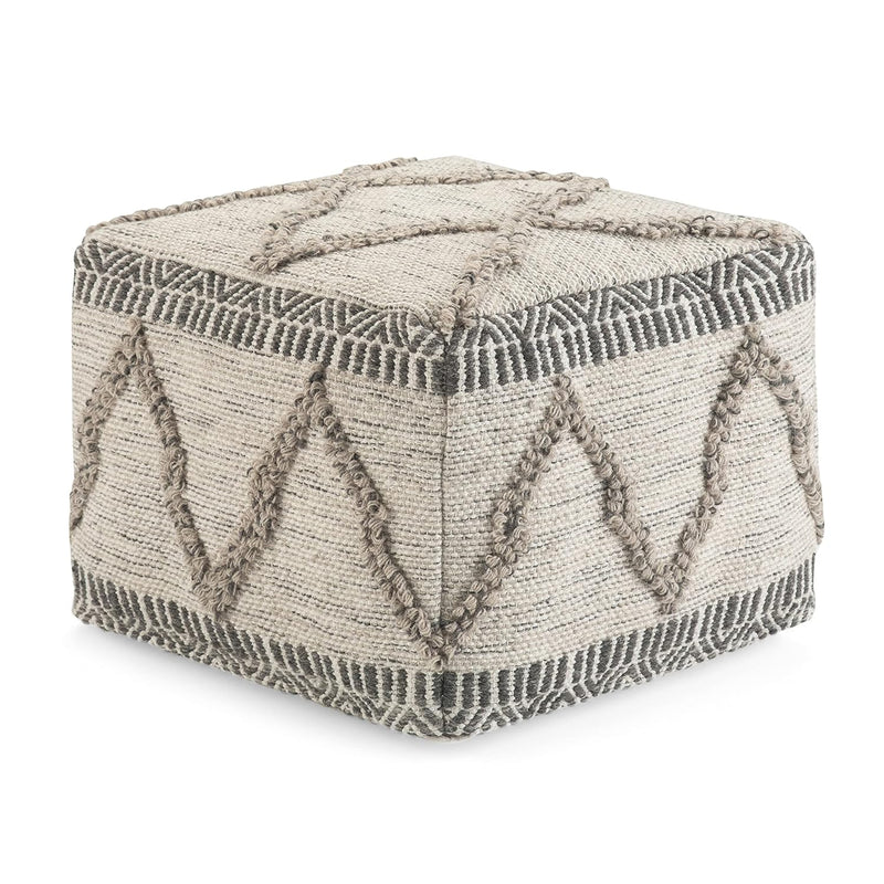 Sweeney Square Pouf, Footstool, Upholstered In Grey, Natural Handloom Woven Wo