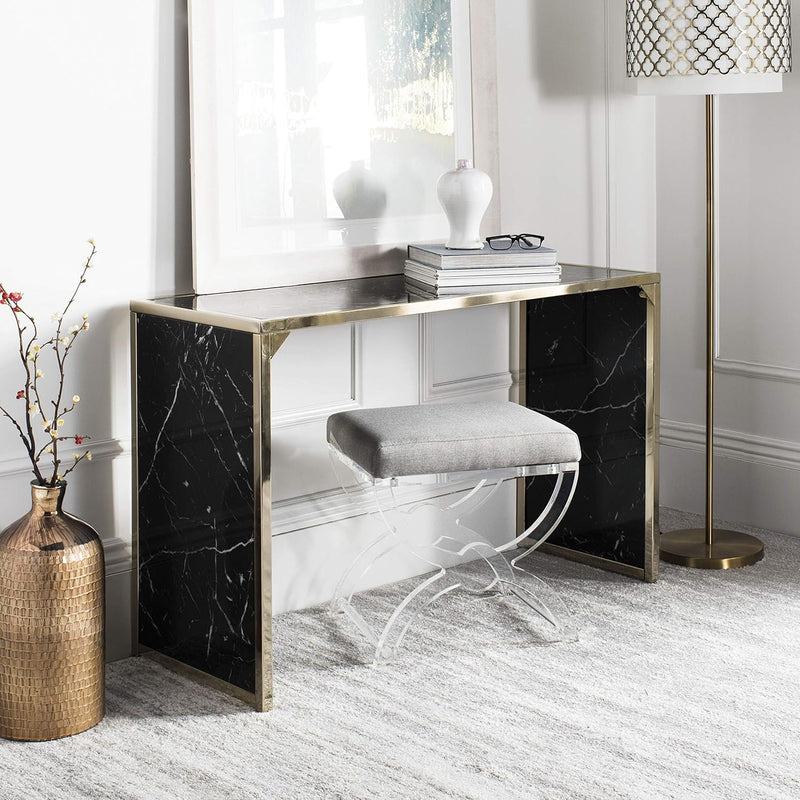 Home Kylie Glam Black Marble And Brass Console Table