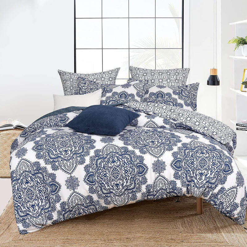 Washed Soft Duvet Cover Set King Size, 3Pcs Boho Stylish Comforter Cover Set,