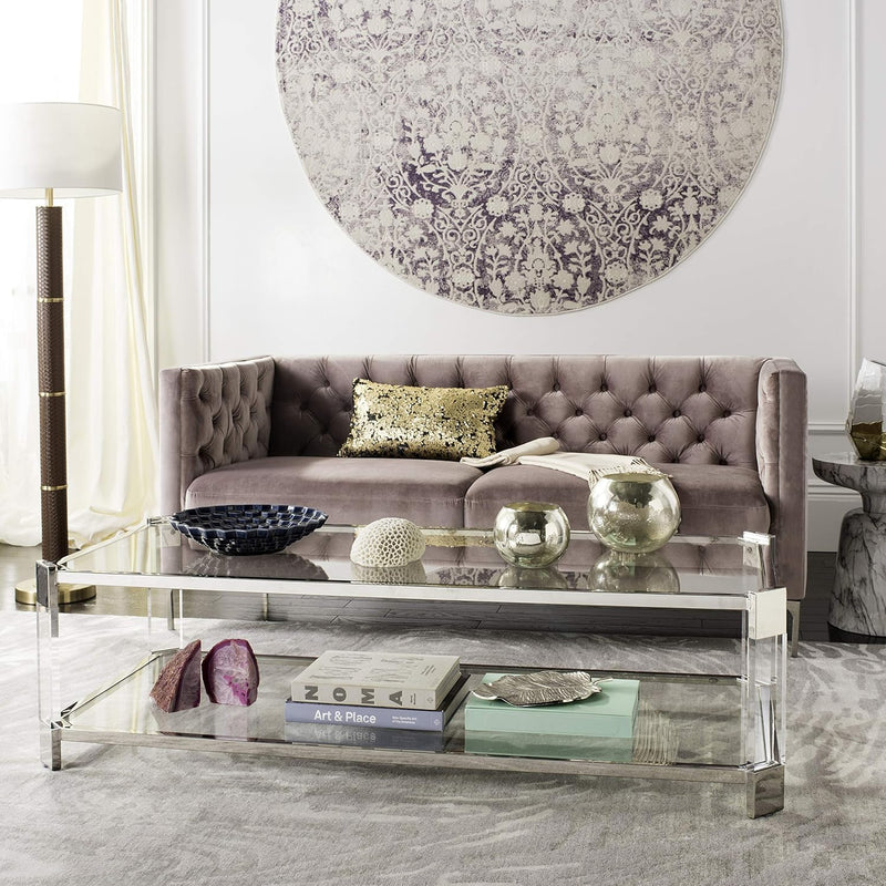 Couture Home Gianna Glam Silver Acrylic Glass Top Coffee Table