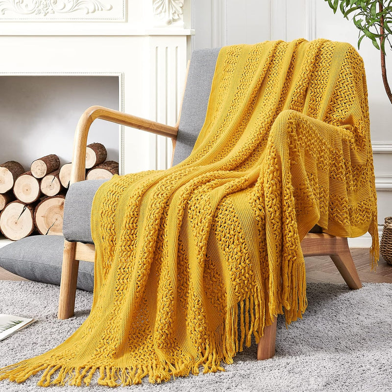 Boho Throw Blanket For Couch Cable Knit Blanket Mustard Yellow Throw Blanket F