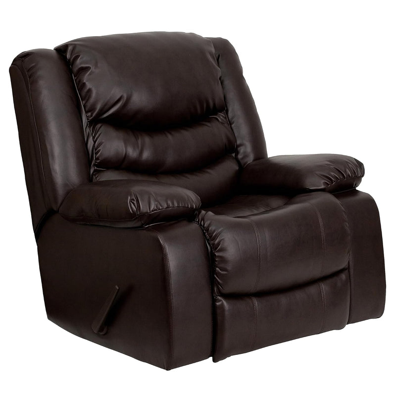 Plush Brown Leathersoft Lever Rocker Recliner With Padded Arms