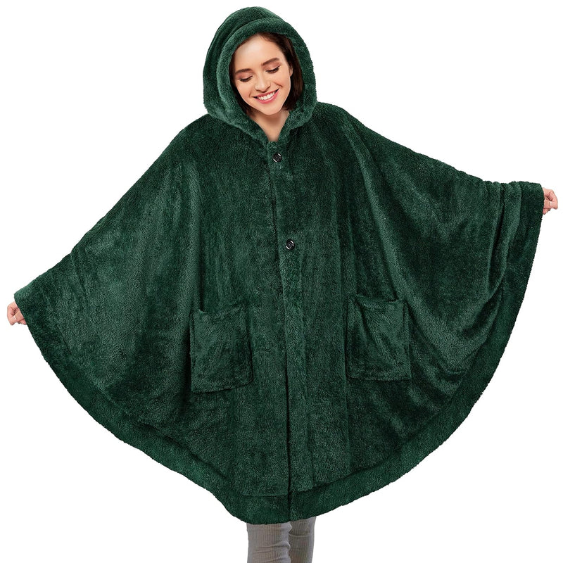 Angel Wrap Hooded Blanket | Poncho Blanket Wrap With Plush Fluffy Sherpa | Wea