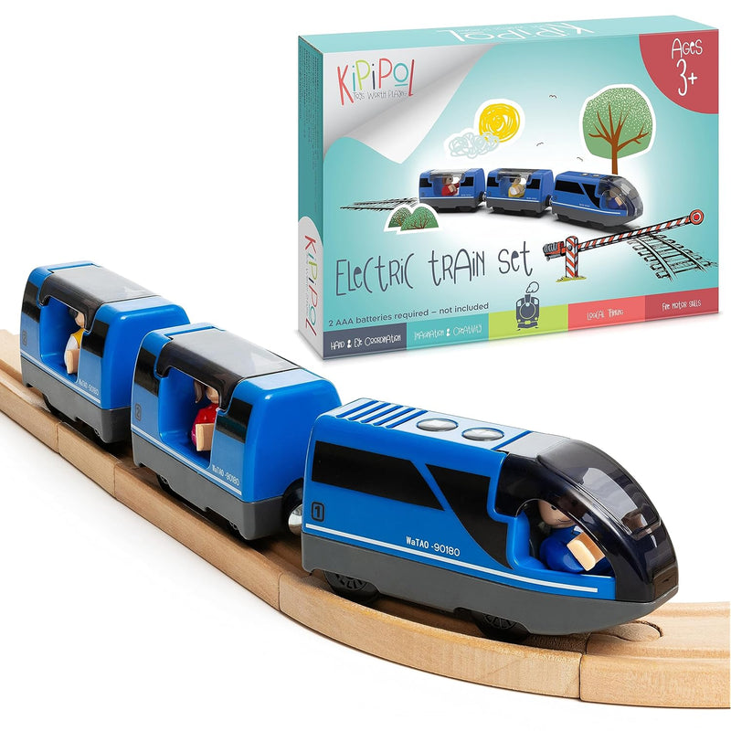 Battery Operated Action Locomotive Toy Train Set For Wooden Train Tracks, (