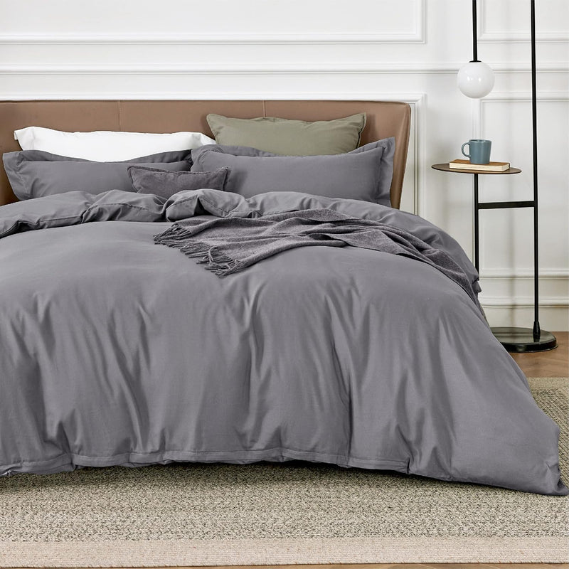 Grey Duvet Covers Queen Size - Soft Brushed Microfiber 3 Pieces With Zipper Cl