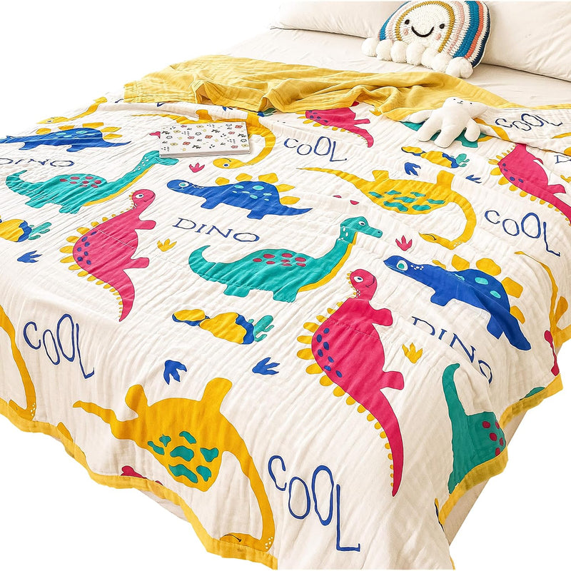 Dinosaur Muslin Blanket Reversible 100% Cotton 6 Layer Quilt Bed Blanket Soft