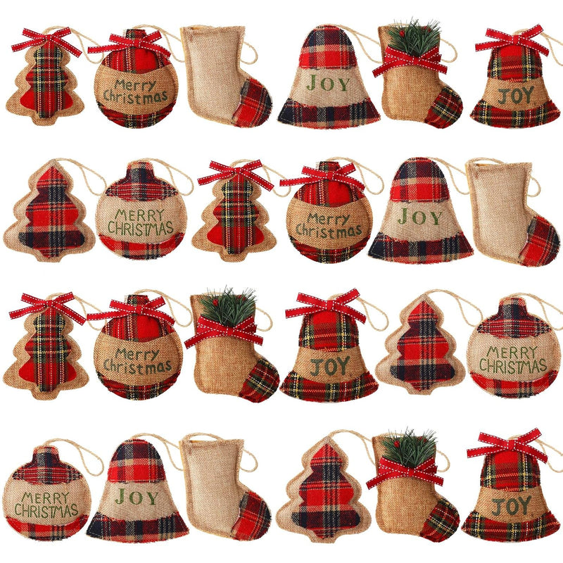 24 Pcs Burlap Christmas Ornaments 2022 Set Mini Stockings Funny Christmas Tree