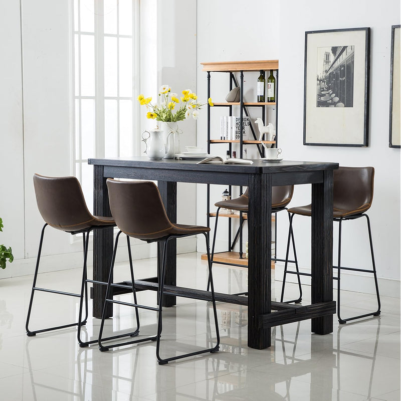 Bronco Antique Wood Finished Dining Set: Table And Four Bar Stools, Brown