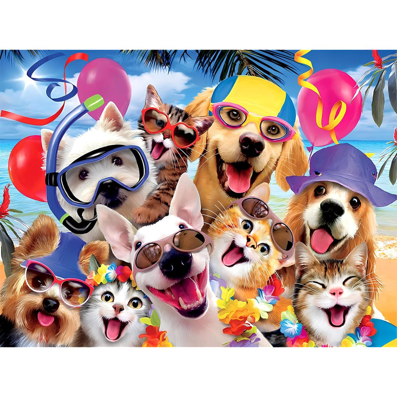 Puzzles Summer Vacation Of Pets 1000 Pieces Jigsaw Puzzle. Thick, Sturdy Piece