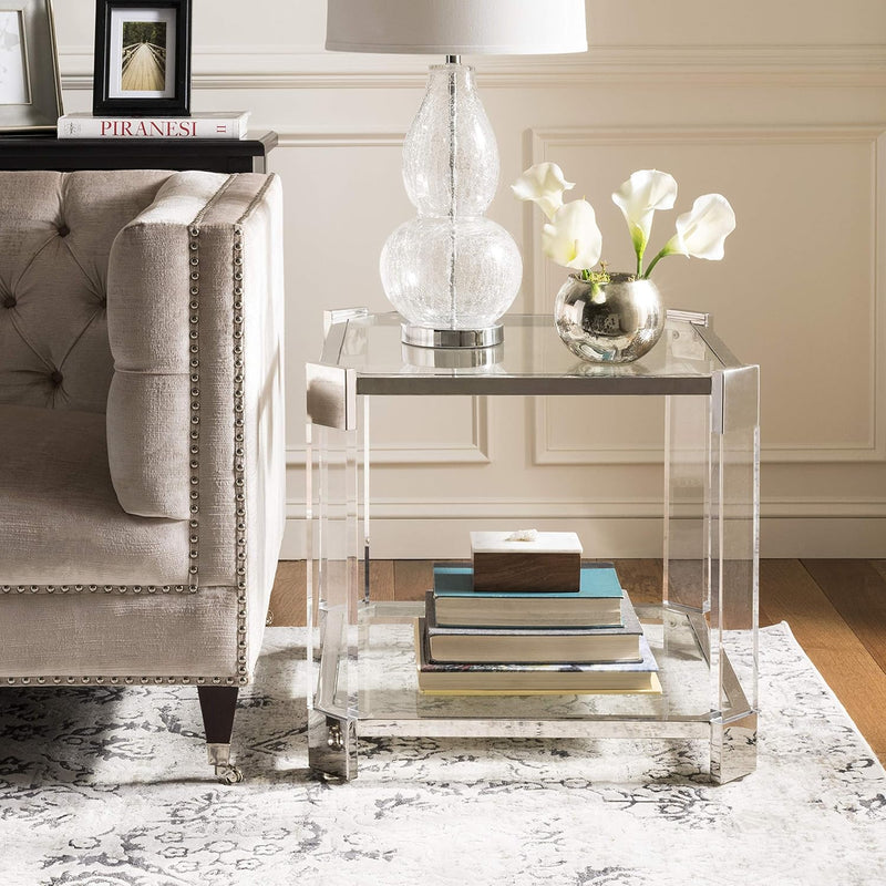 Couture Home Gianna Glam Silver Acrylic Glass Top End Table