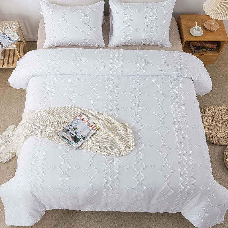 White Tufted Comforter Set Full(79X90Inch), 3 Pieces(1 Tufts Comforter, 2 Pill