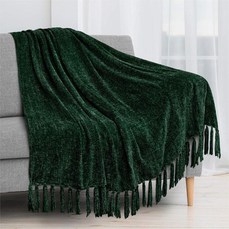 Chenille Tassel Fringe Throw Blanket | Velvety Texture Decorative Throw For So