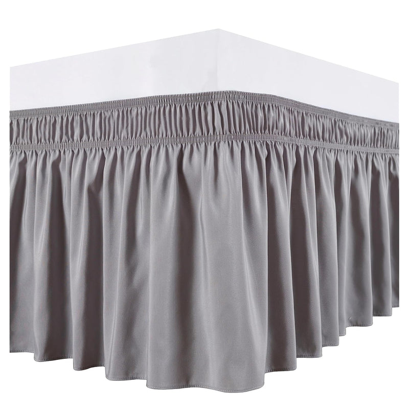 Wrap Around Bed Skirts For Queen Size Beds Extra Short Drop Of 9", Silver Grey