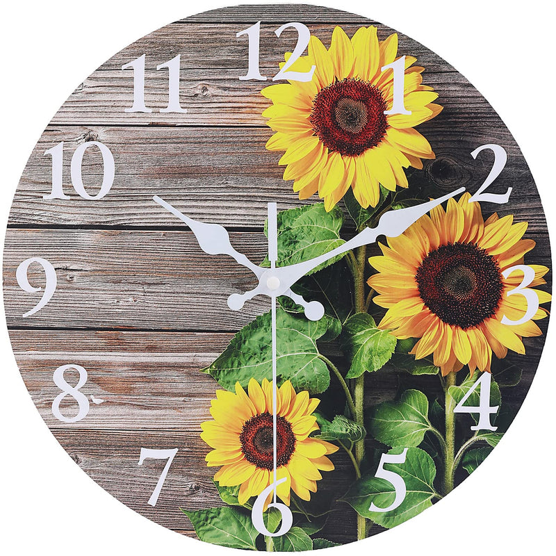 Sunflower Kitchen Decor Round Wall Clock 12 Inch Silent Non Ticking Battery Op