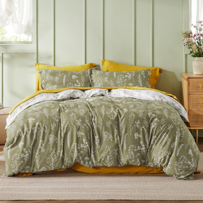 Full Comforter Set For Kids - Olive Green Comforter, Cute Floral Kids Comforte