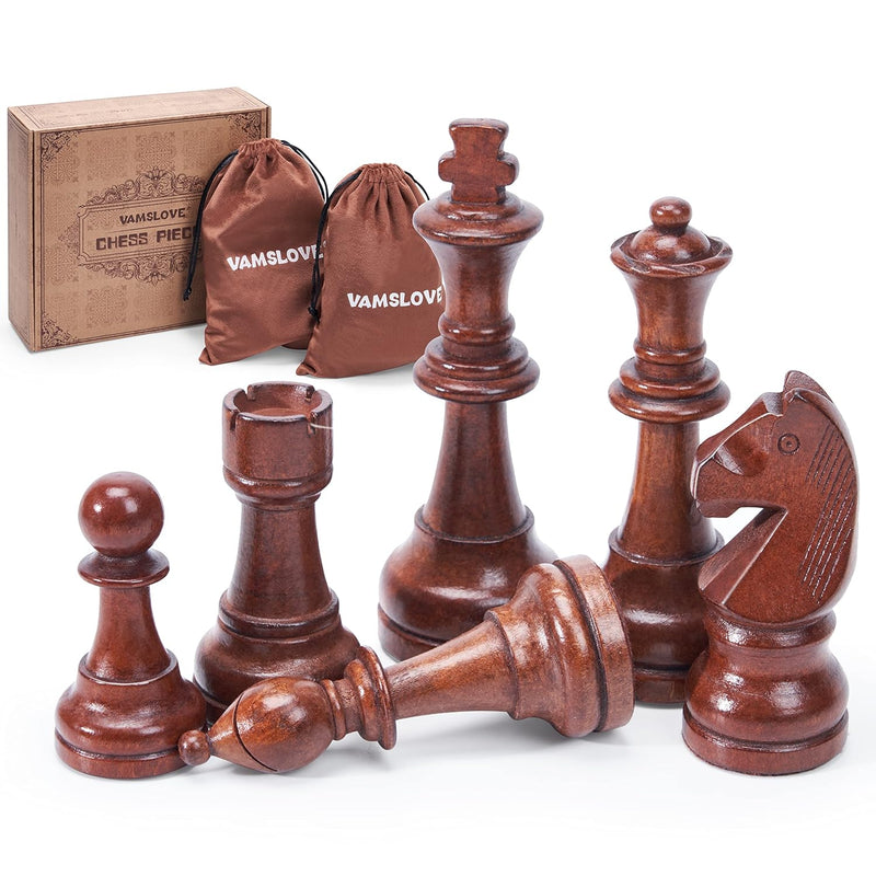 Wooden Chess Pieces Large 4.5'' King Set Of 32 Luxury Staunton Wood Chessme