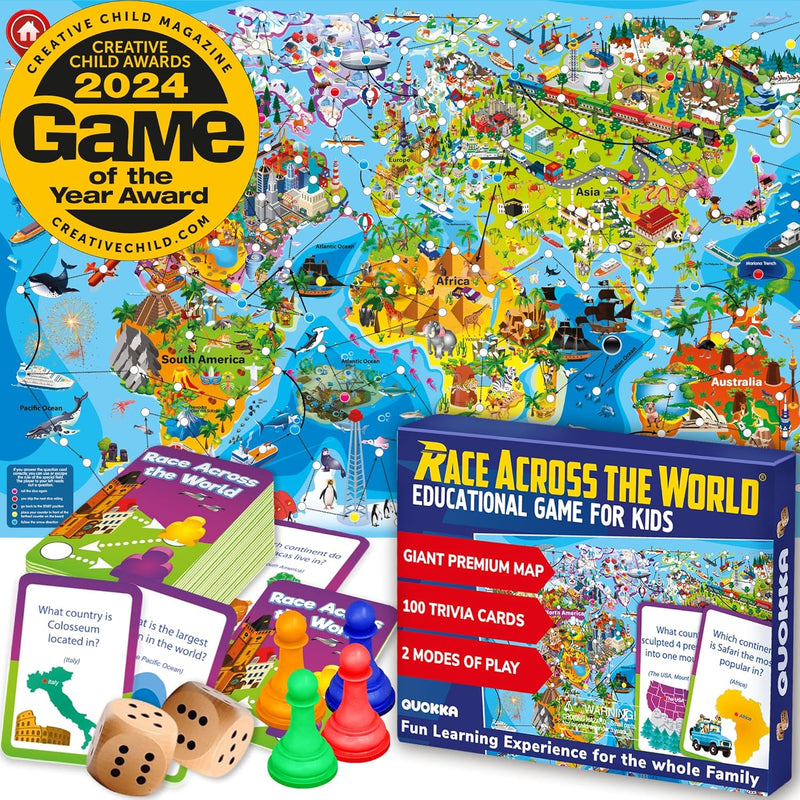QUOKKA Geography Board Game for Kids 8-12 - World Learning Family Game for