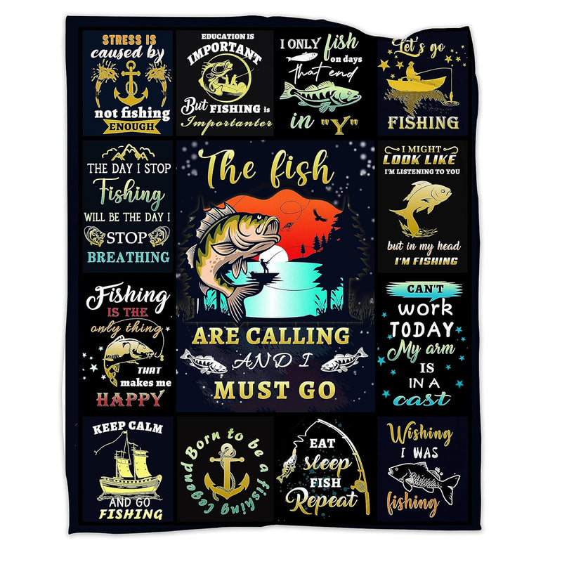 Fishing Lovers Blanket Gift, Fishing Gift For Man, Fish Hunter Gifts Throw Bla