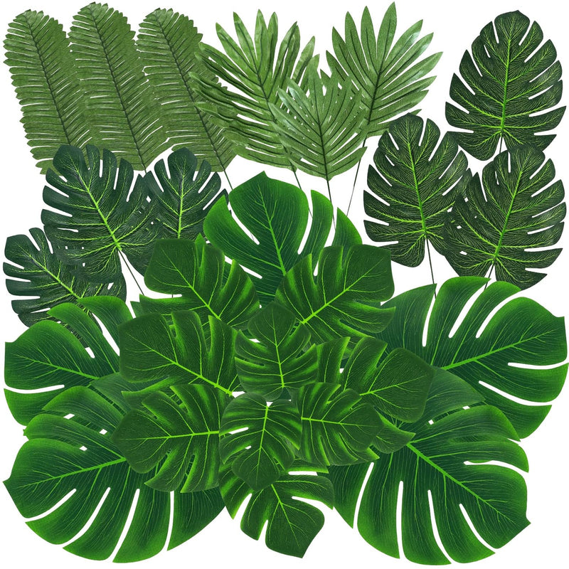 100 Pcs 9 Kinds Artificial Palm Leaves Tropical Fake Leaves, Monstera Leaf Gol