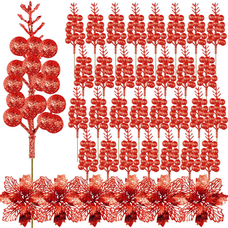 36Pack Christmas Glitter Berries Stems, 8.3Inch Artificial Christmas Picks For