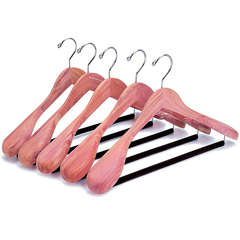 5 Pack American Red Cedar Wood Coat, Suit Hangers With Extra Wide Shoulder, Wood