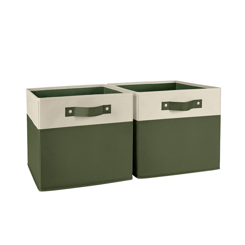 Kids 2Pc 10.5In Two-Tone Folding Storage Bin Set - Olive
