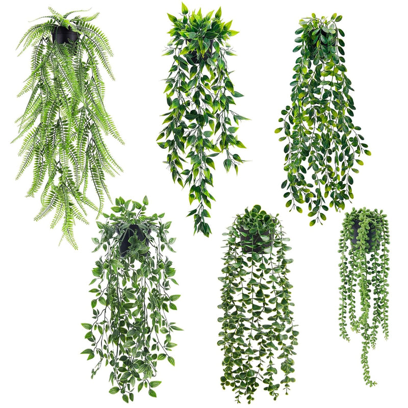 6 Packs Fake Plants Hanging With Pots Artificial Eucalyptus Vines Faux Hanging