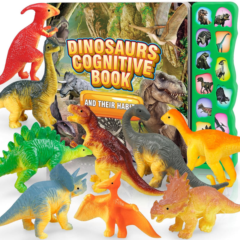 Dinosaur Toys,Dinosaur Sound Book With Pack Of 12 Toy Figures,Realistic Roa