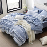 Bed In A Bag Full Size 7 Pieces, Blue White Striped Bedding Comforter Sets All Season Bed Set, 2 Pillow Shams, Flat Sheet, Fitted Sheet And 2 Pillowcases