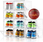 X-Large 10 Pack Clear Shoe Storage Organizer, Stackable Shoe Rack for Closet,Plastic Shoe Boxes with Magnetic Door,Dustproof Shoe Cabinet Sneaker Container for Women/Men,Fit up to US Size 13