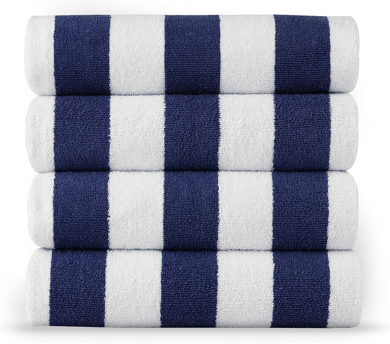 Beach Towel 4 Pack - Beach Towels Oversized, Cabana Stripe Large Beach Towel, Quick Dry Pool Towels, Beach Essentials for Women, Soft & Absorbent Oversized Beach Towel (36" x 72”) - Blue