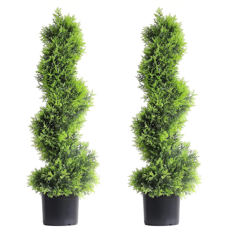 3Ft/35Inch Spiral Topiary Artificial Cypress Tree,2 Packs Topiary Trees Artifi