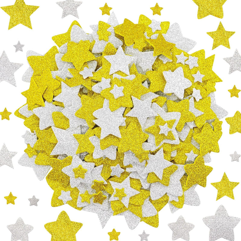 300 Pcs Silver & Gold Glitter Foam Star Stickers, Self-Adhesive Craft Supplies